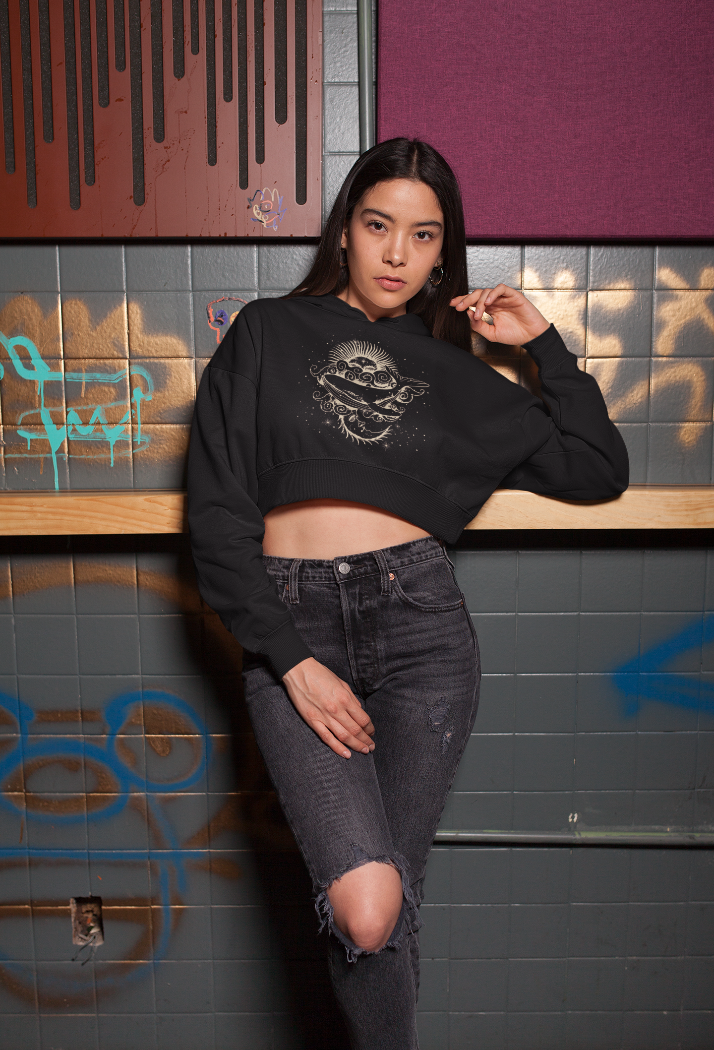 Psy - Whale - Women's Crop Hoodie - Our winter collection is fashion-forward and modern—with a twist. The trendy designs are perfect for edgy, style-conscious customers. Nothing looks more stylish and chic than a well-designed crop hoodie. The soft cotton fabric feels cuddly and warm, so you’ll be both fashionable and comfortable as you strut down the street. And when you wear one of our stylish new designs, you'll stand out in any crowd!